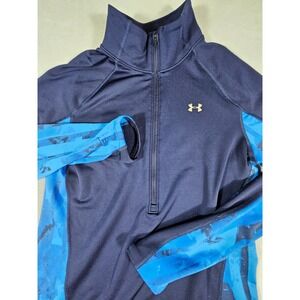 Under Armour Mens Navy Blue Royal Graphic 1/4 Zip Pullover Mock Neck Shirt M